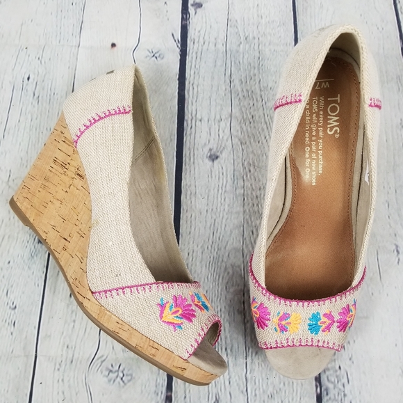 TOMS | Stella peep toe wedge slip-on pumps shoes